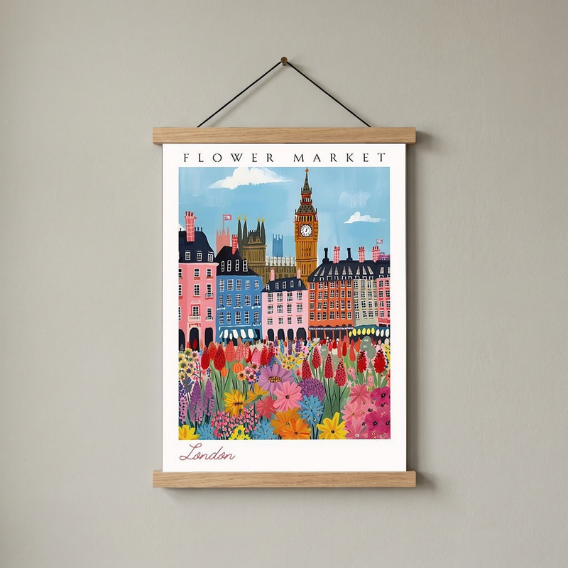 London Flower Market Print — Big Ben Cityscape British Botanical Art