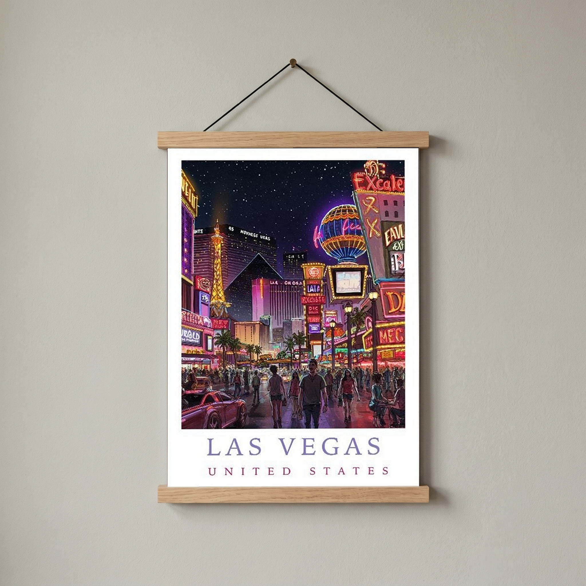 Las Vegas Travel Poster — Neon Strip Night Cityscape Print