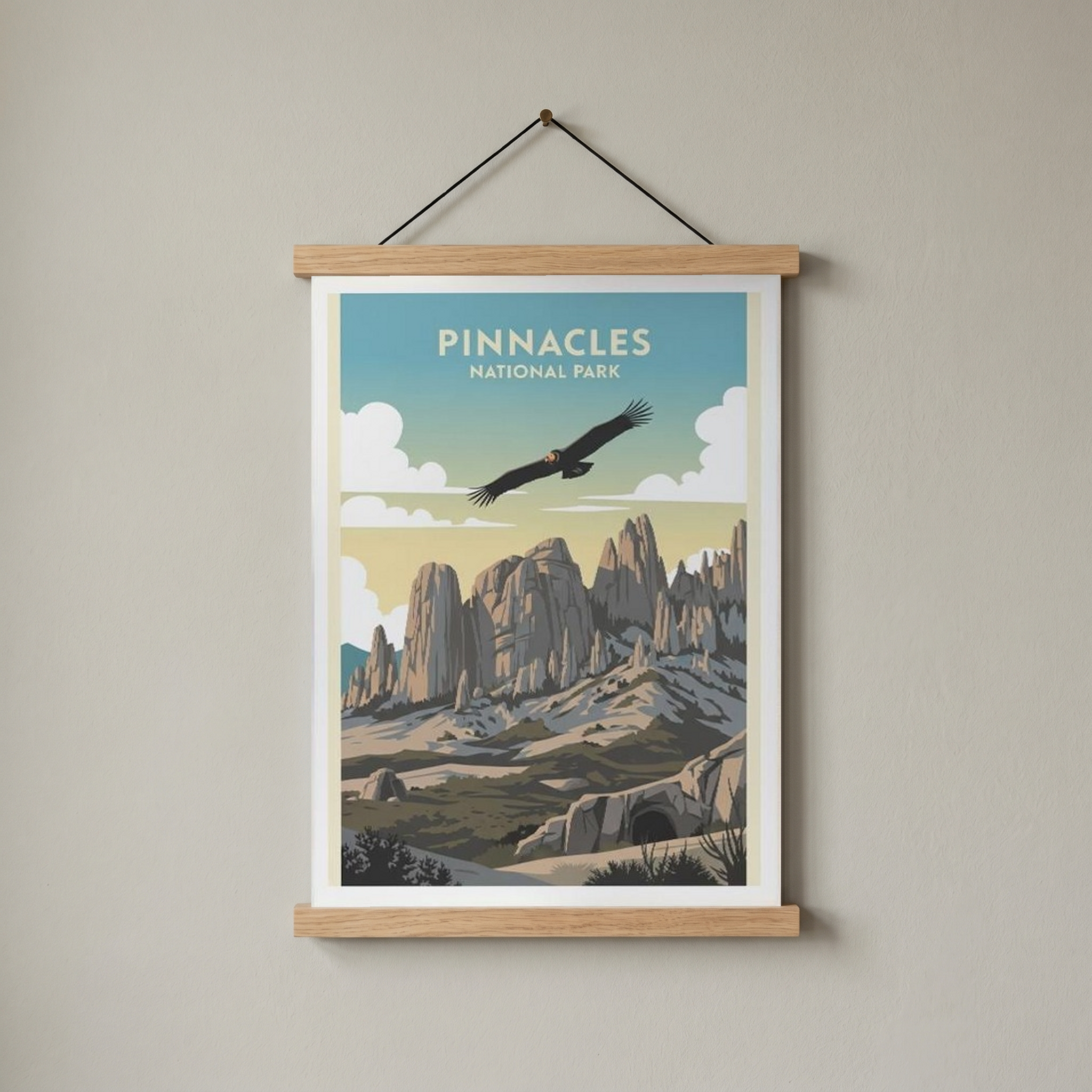 Pinnacles National Park Poster — Vintage California Condor Rock Spires Print