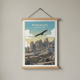 Pinnacles National Park Poster — Vintage California Condor Rock Spires Print