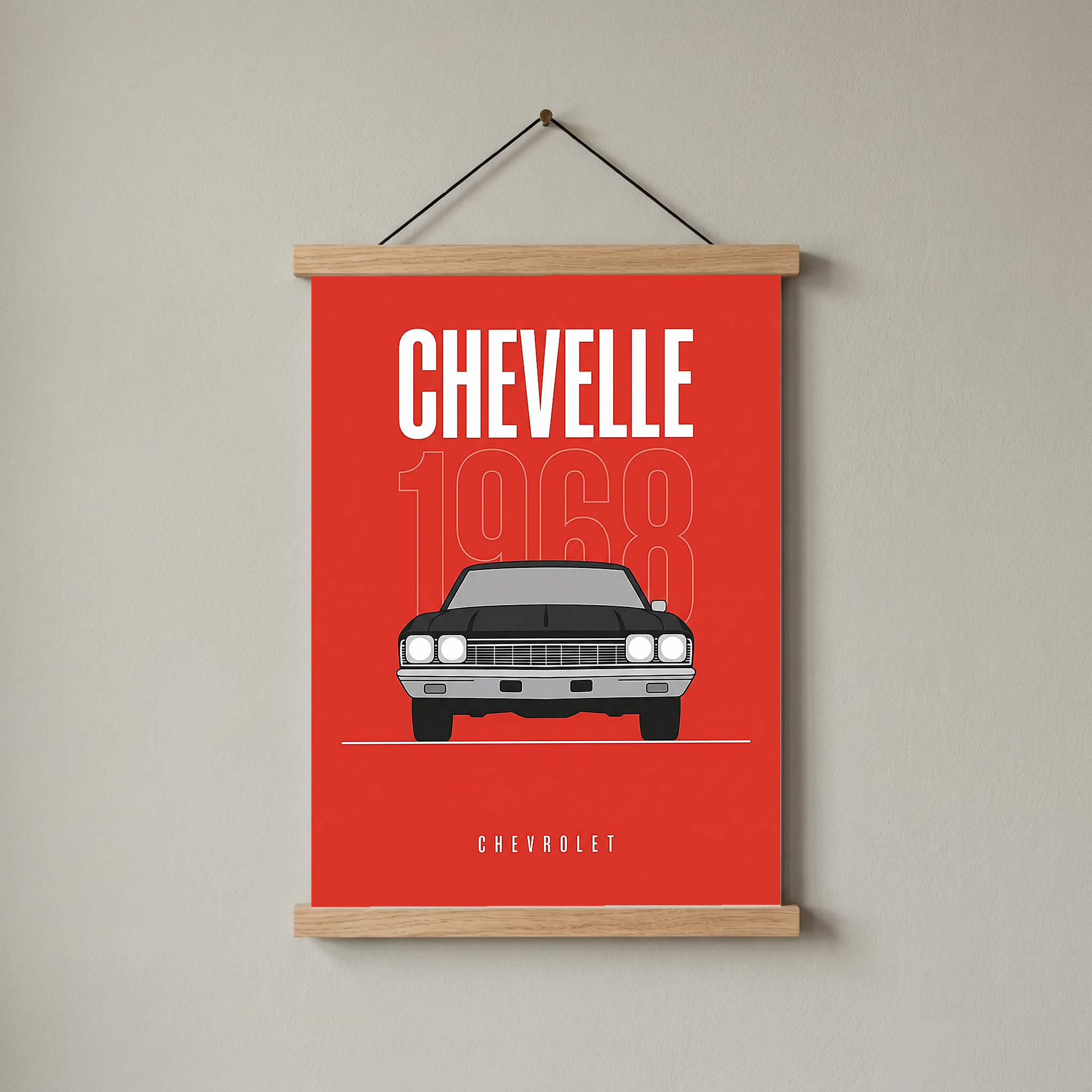 Chevrolet Chevelle 1968 V2 Minimalist Poster — Crimson Sedan Muscle Line Art