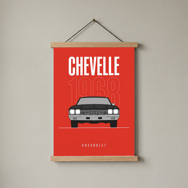 Chevrolet Chevelle 1968 V2 Minimalist Poster — Crimson Sedan Muscle Line Art