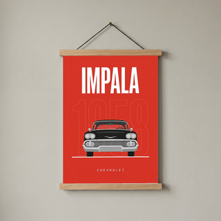 Chevrolet Impala 1958 Minimalist Poster — Red Classic Muscle Line Art