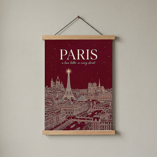 Paris Line Art Print — Burgundy Eiffel Tower Skyline Wall Art