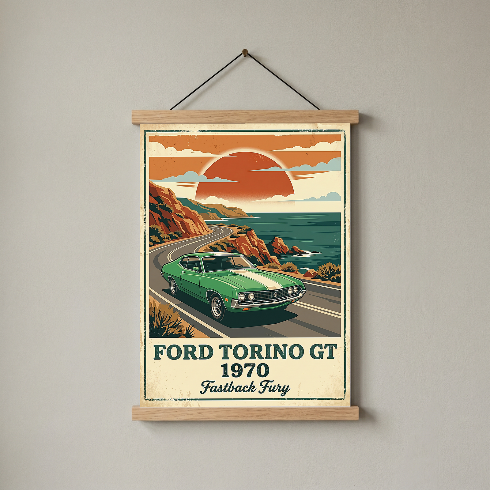 Ford Torino GT 1970 V2 Poster — Vintage Muscle Car Pacific Coast Curve Print