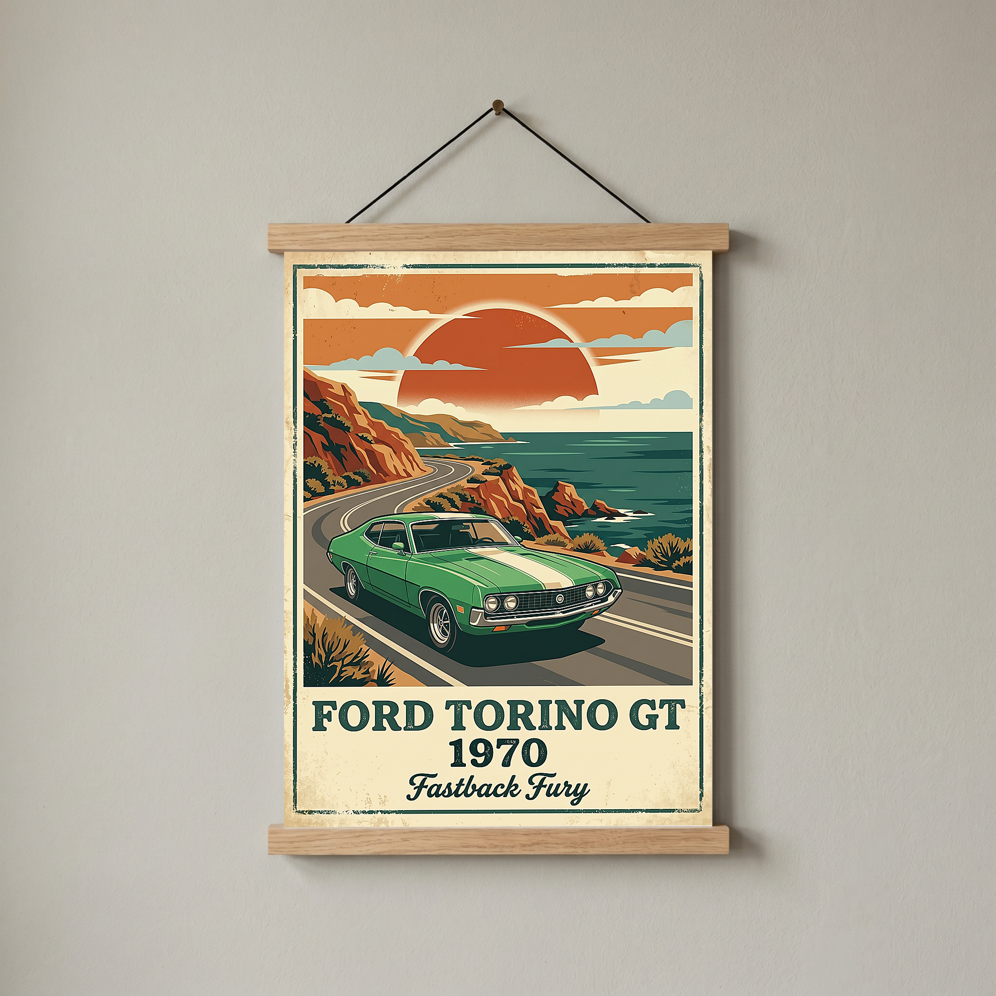 Ford Torino GT 1970 V2 Poster — Vintage Muscle Car Pacific Coast Curve Print
