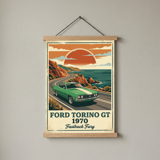 Ford Torino GT 1970 V2 Poster — Vintage Muscle Car Pacific Coast Curve Print