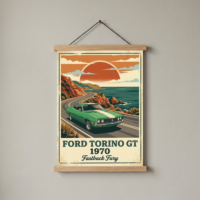 Ford Torino GT 1970 V2 Poster — Vintage Muscle Car Pacific Coast Curve Print