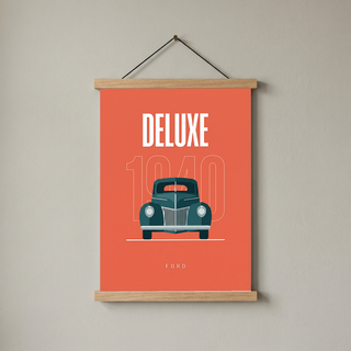 Ford Deluxe 1940 Minimalist Poster — Coral Pre-War Classic Line Art