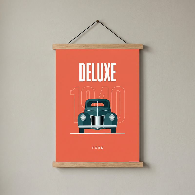 Ford Deluxe 1940 Minimalist Poster — Coral Pre-War Classic Line Art
