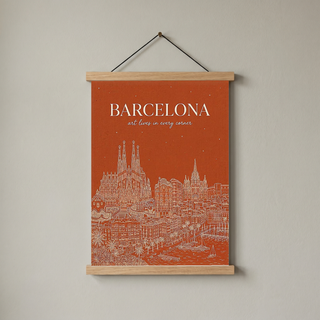 Barcelona Line Art Print — Burnt Orange Sagrada Familia Skyline Wall Art