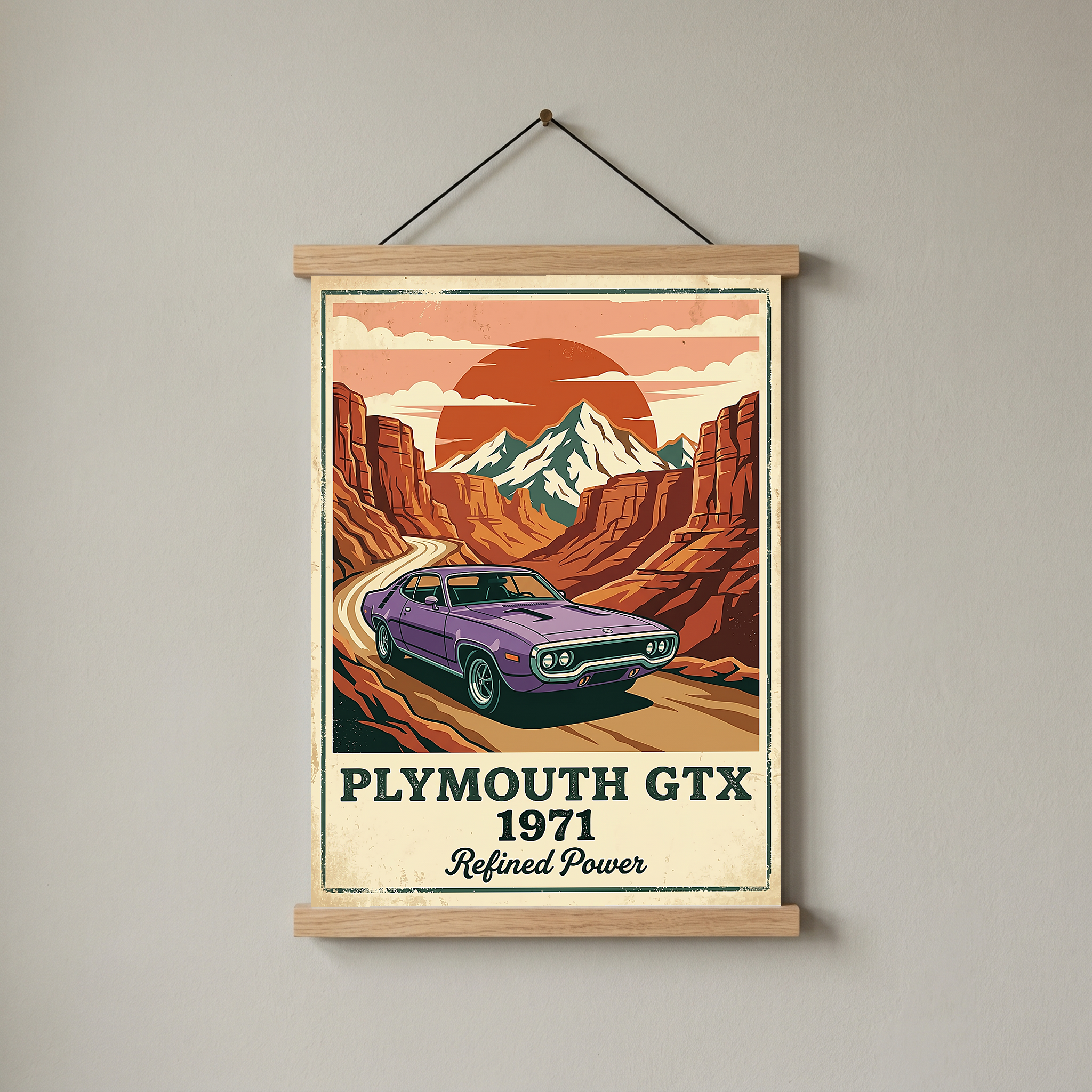 Plymouth GTX 1971 Poster — Vintage Muscle Car Red Rock Canyon Print