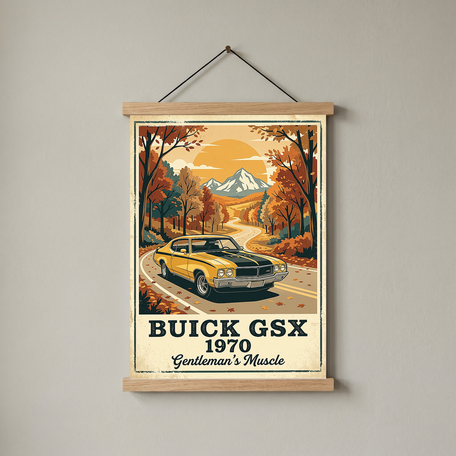 Buick GSX 1970 Poster — Vintage Muscle Car Fall Mountain Road Print