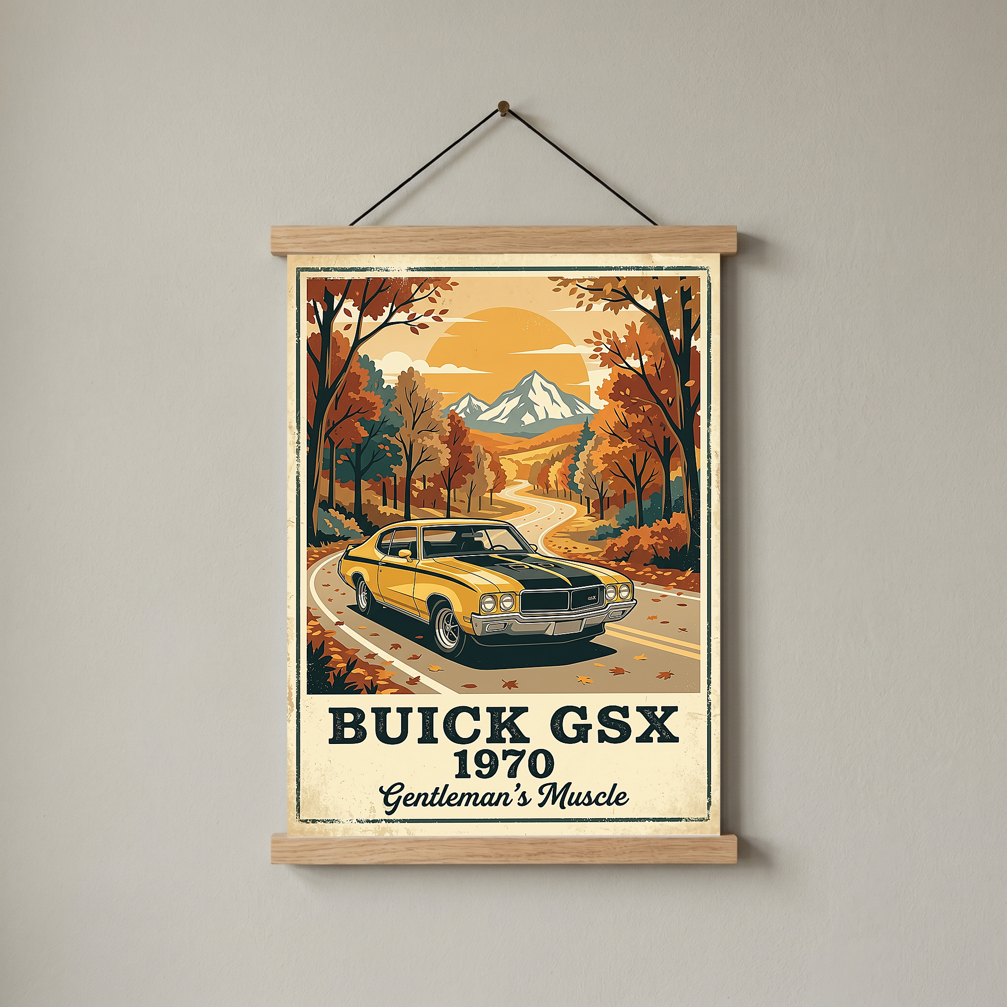 Buick GSX 1970 Poster — Vintage Muscle Car Fall Mountain Road Print
