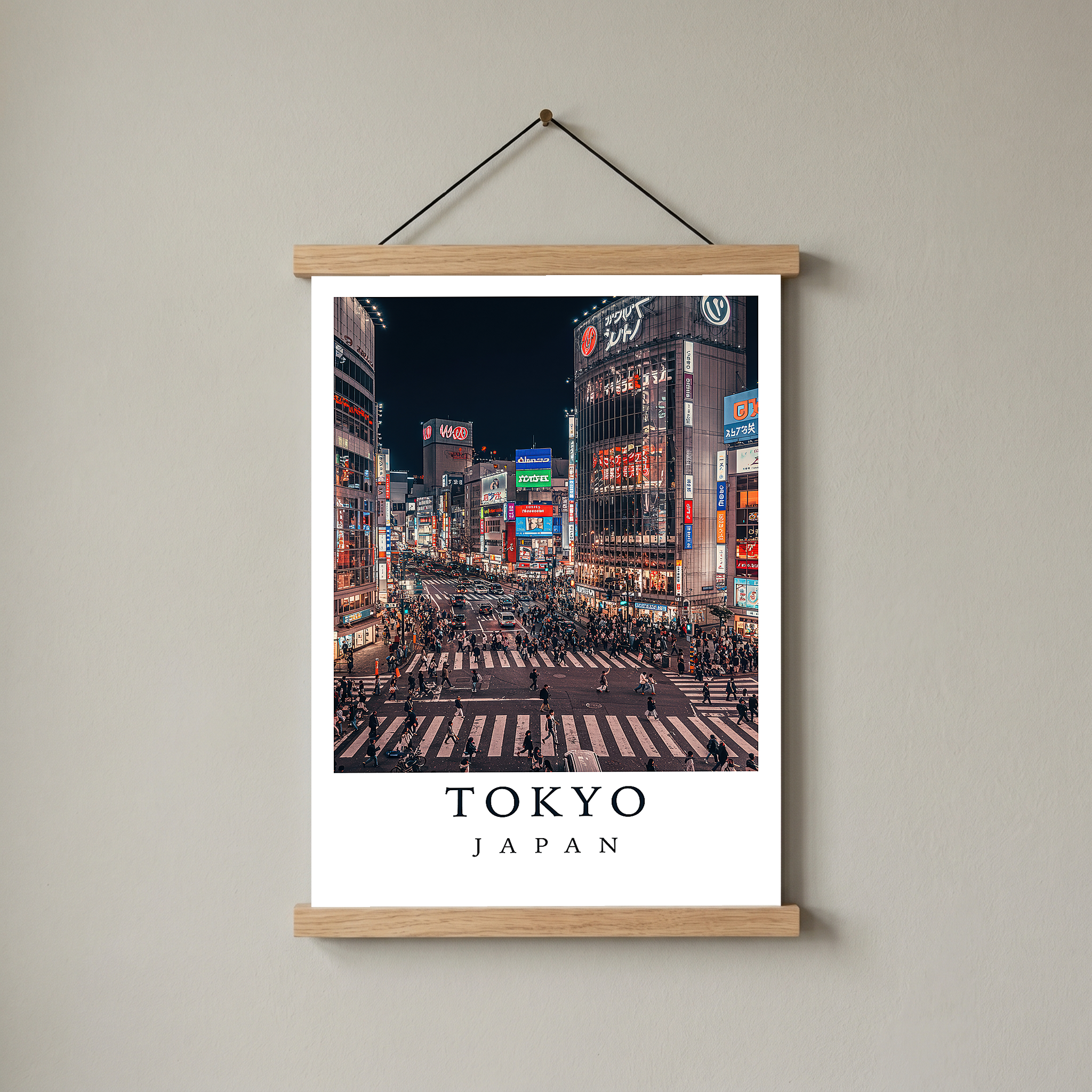 Tokyo Japan Travel Poster — Shibuya Crossing Neon Night Cityscape