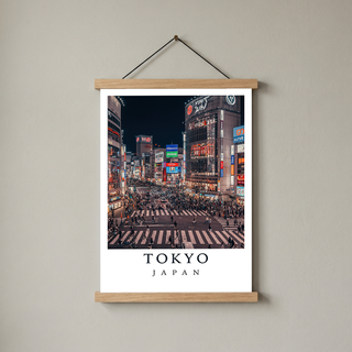 Tokyo Japan Travel Poster — Shibuya Crossing Neon Night Cityscape