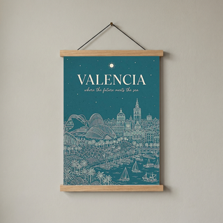 Valencia Line Art Print — Teal City of Arts Sciences Mediterranean Skyline Wall Art