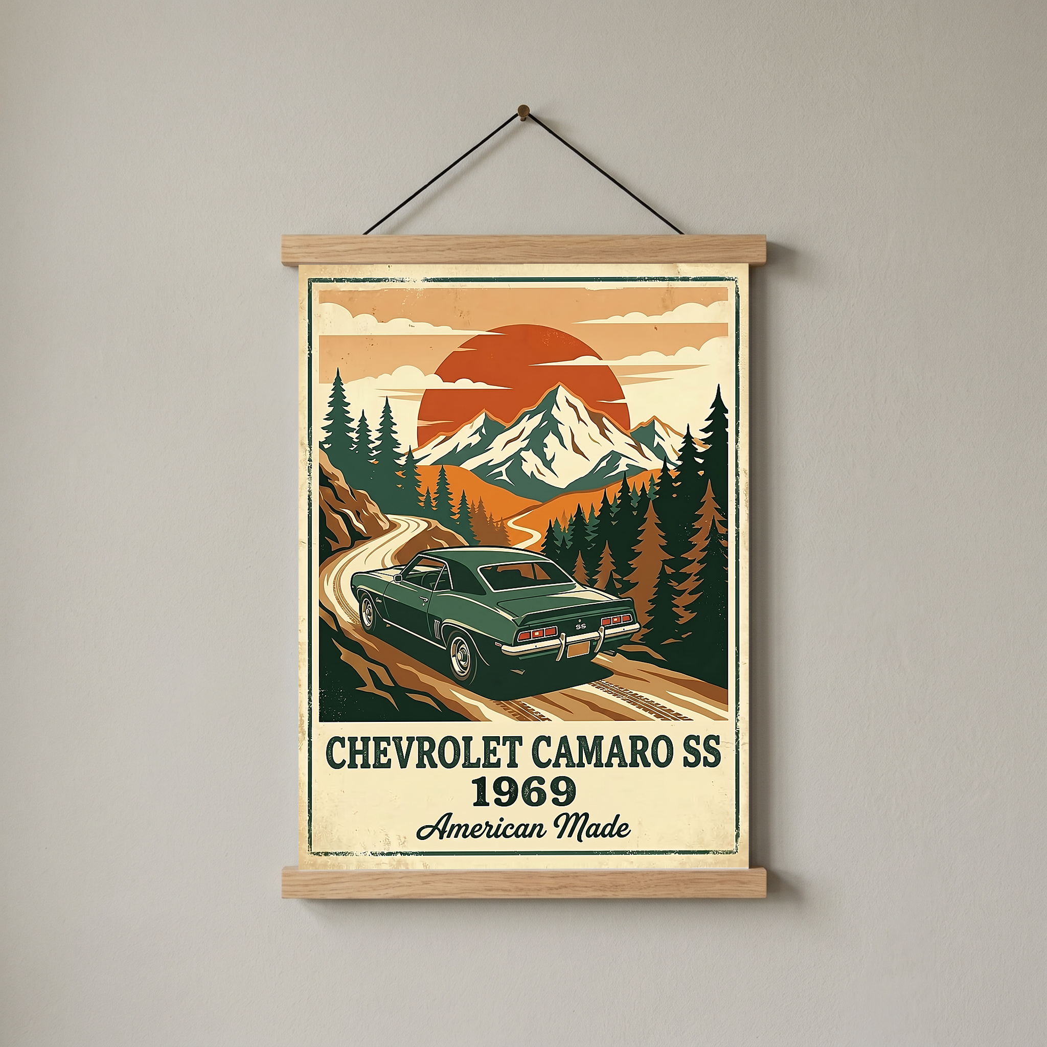 Chevrolet Camaro SS 1969 V2 Poster — Vintage Muscle Car Mountain Pine Print
