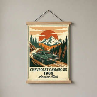 Chevrolet Camaro SS 1969 V2 Poster — Vintage Muscle Car Mountain Pine Print