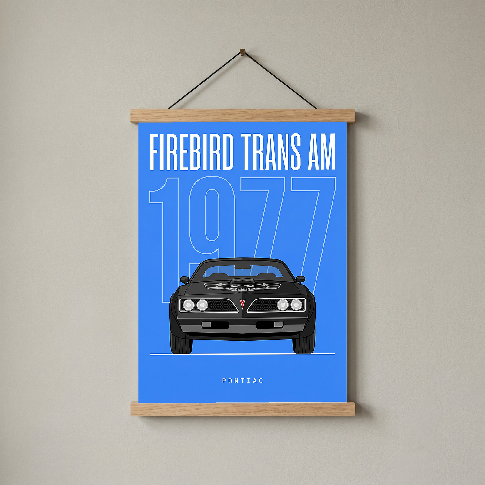 Pontiac Firebird Trans Am 1977 V2 Royal Blue Minimalist Poster — Bandit Muscle Line Art