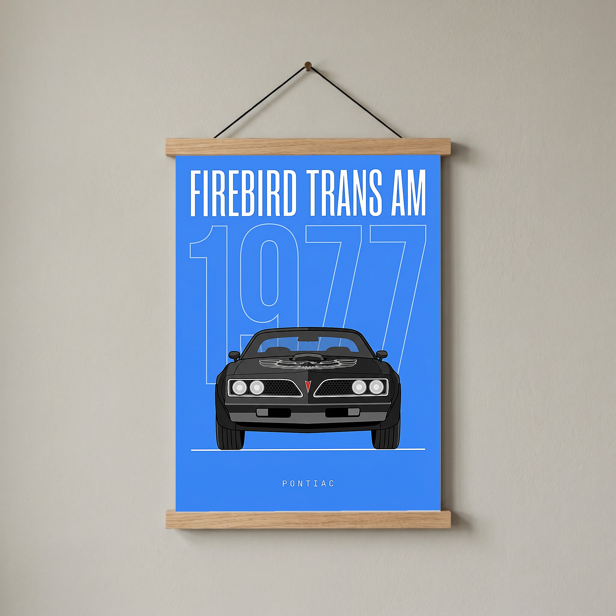Pontiac Firebird Trans Am 1977 V2 Royal Blue Minimalist Poster — Bandit Muscle Line Art