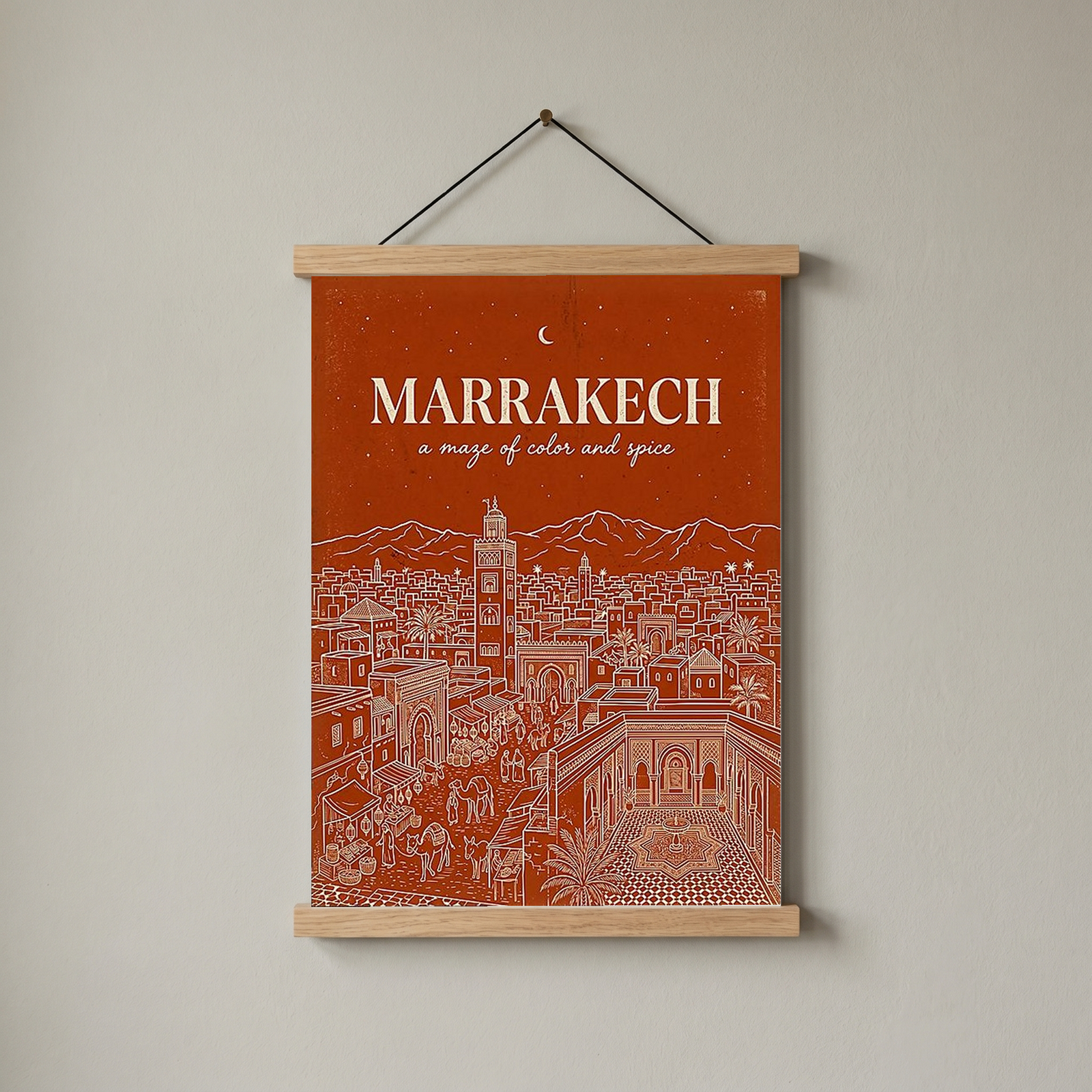 Marrakech Line Art Print — Terracotta Koutoubia Medina Skyline Wall Art