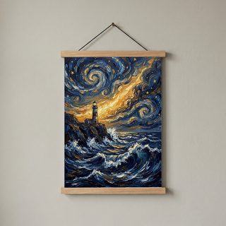 Lighthouse Stormy Sea Print — Van Gogh Starry Night Coastal Wall Art