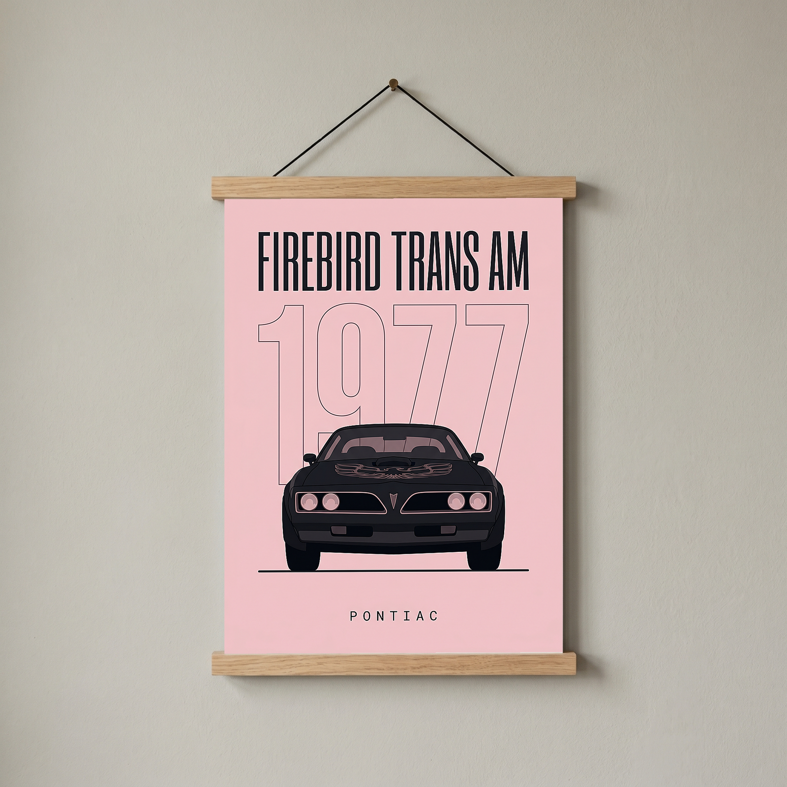 Pontiac Firebird Trans Am 1977 Minimalist Poster — Blush Pink Muscle Line Art