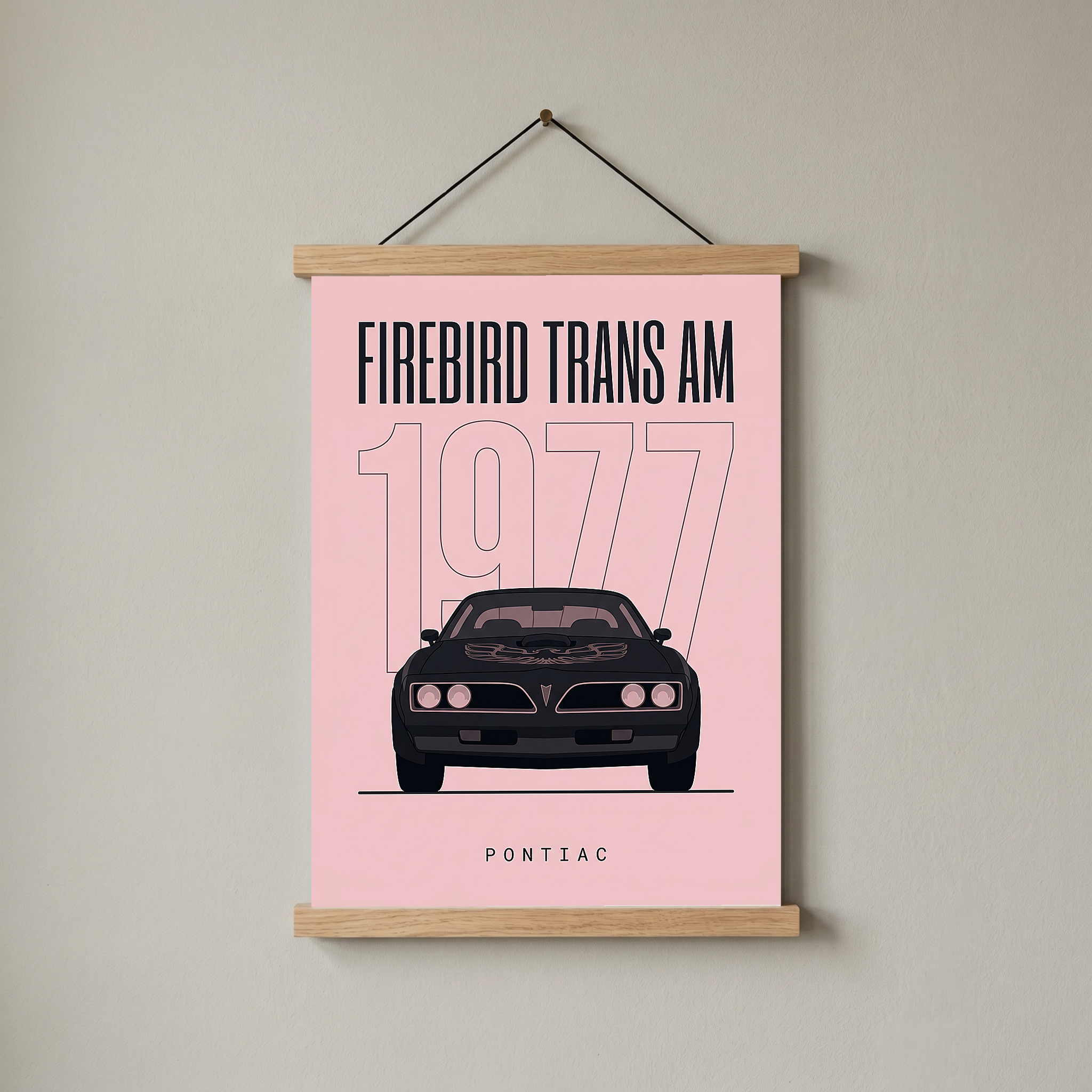 Pontiac Firebird Trans Am 1977 Minimalist Poster — Blush Pink Muscle Line Art