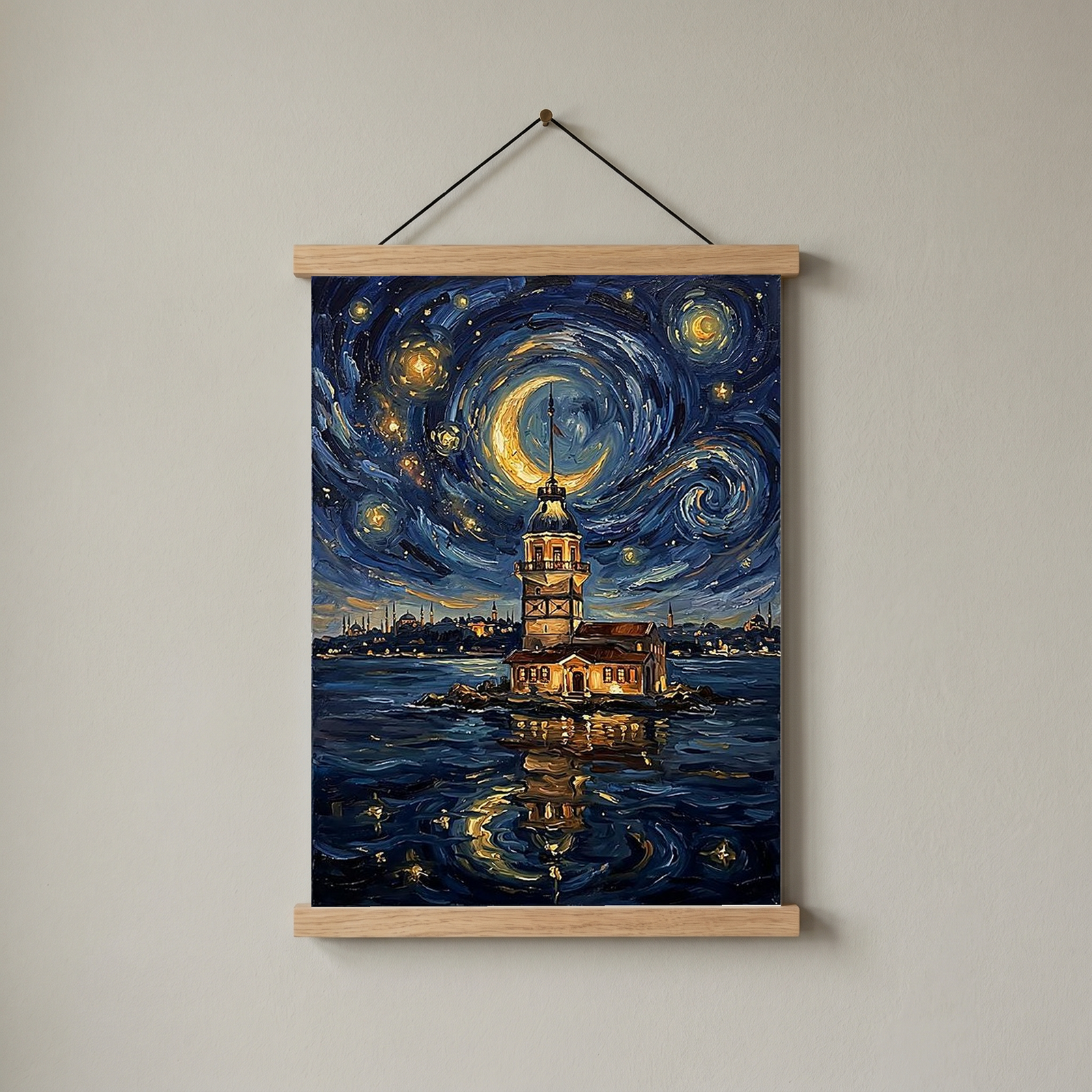 Maiden Tower Istanbul Crescent Moon Print — Van Gogh-Style Bosphorus Wall Art