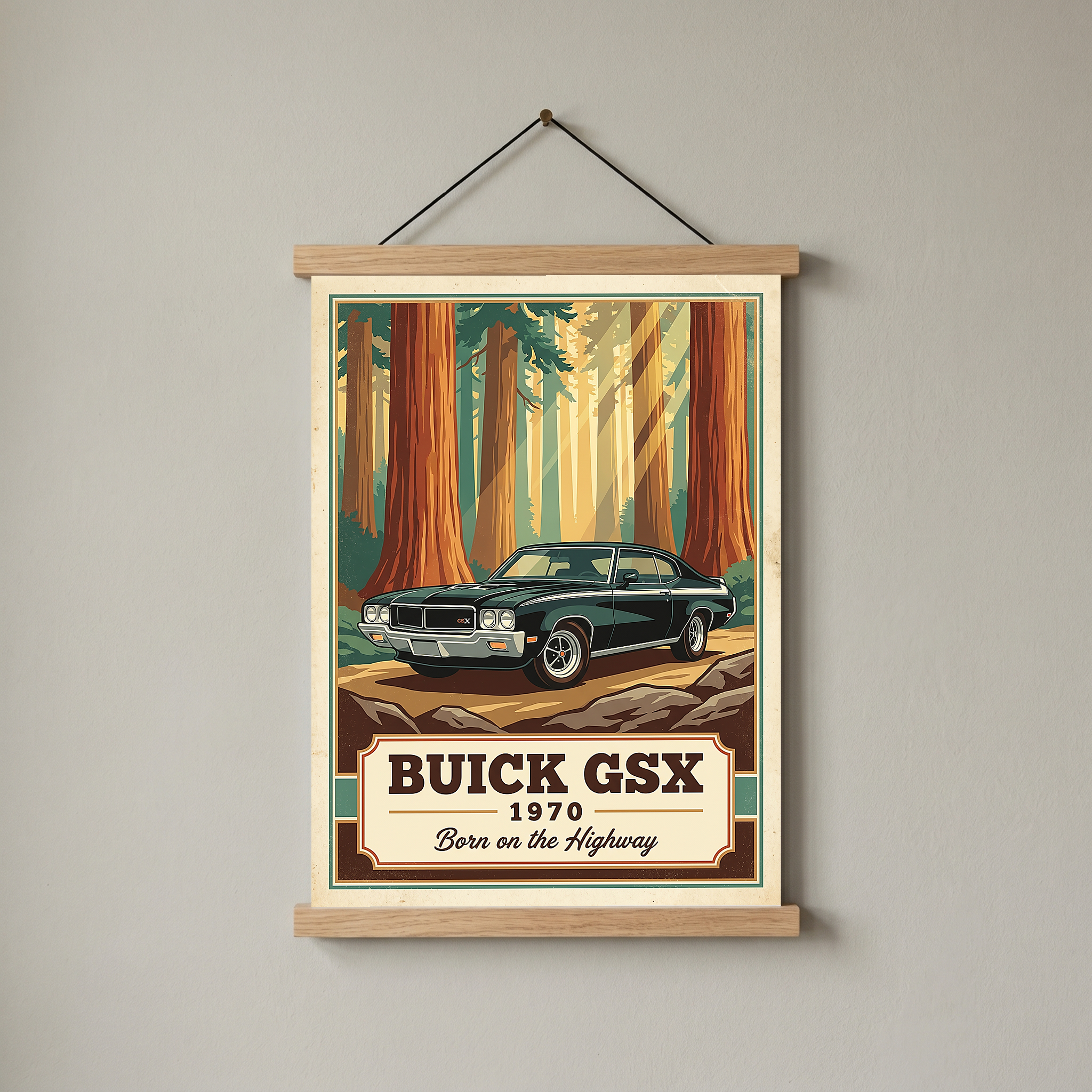 Buick GSX 1970 V2 Poster — Vintage Muscle Redwood Forest Light Beam Print