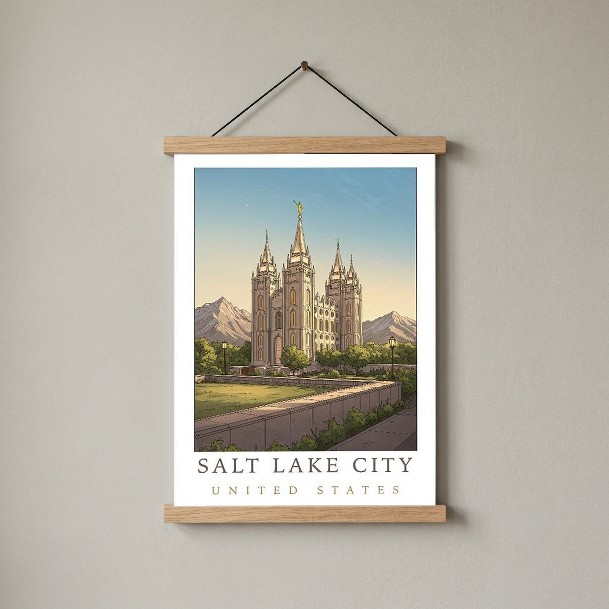 Salt Lake City Utah Travel Poster — Temple Square Wasatch Mountains Print