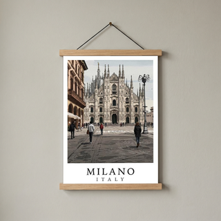 Milano Italy Travel Poster — Duomo Piazza Daytime Cityscape Print