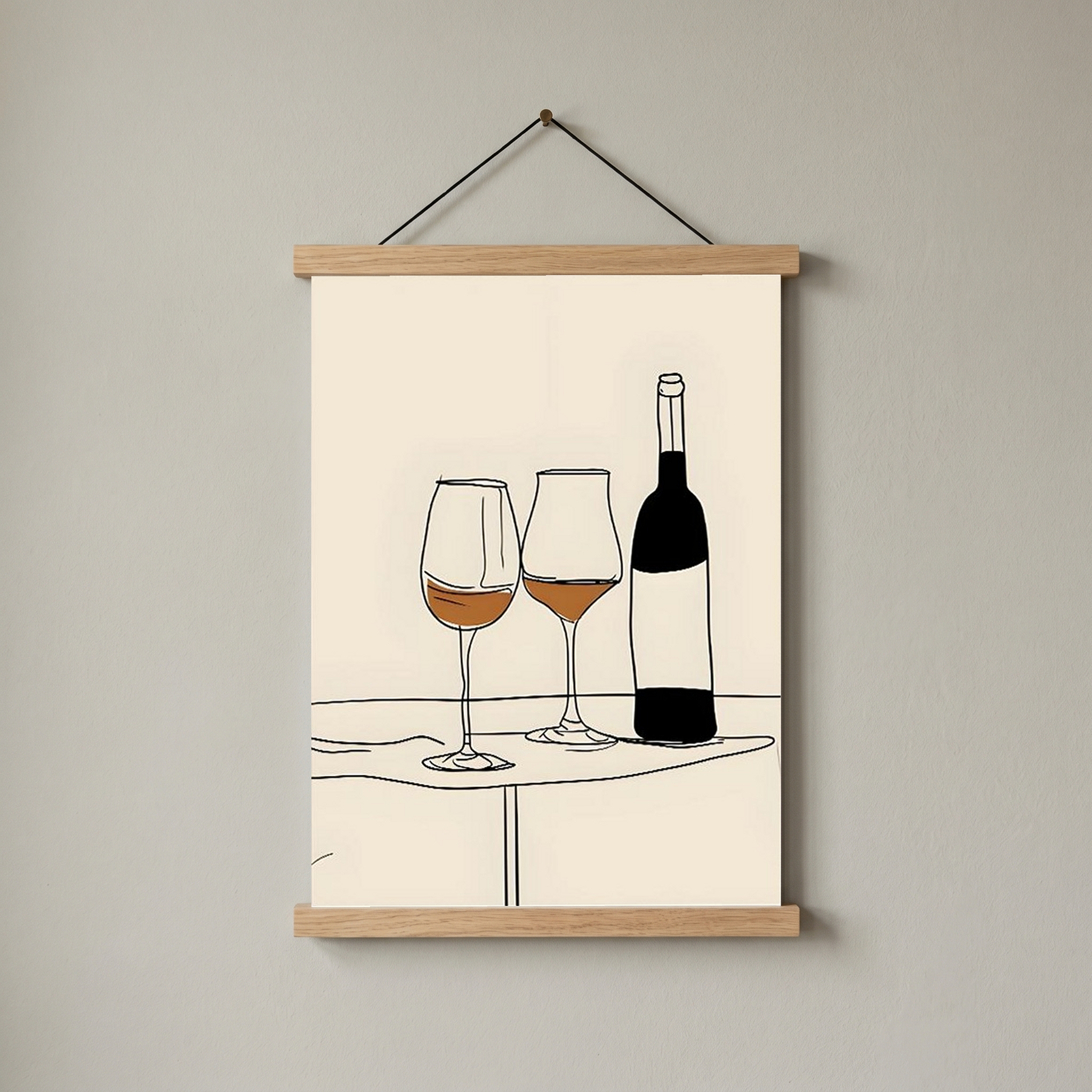 Minimalist Wine Line Art Print – Modern Kitchen & Bar Cart Poster