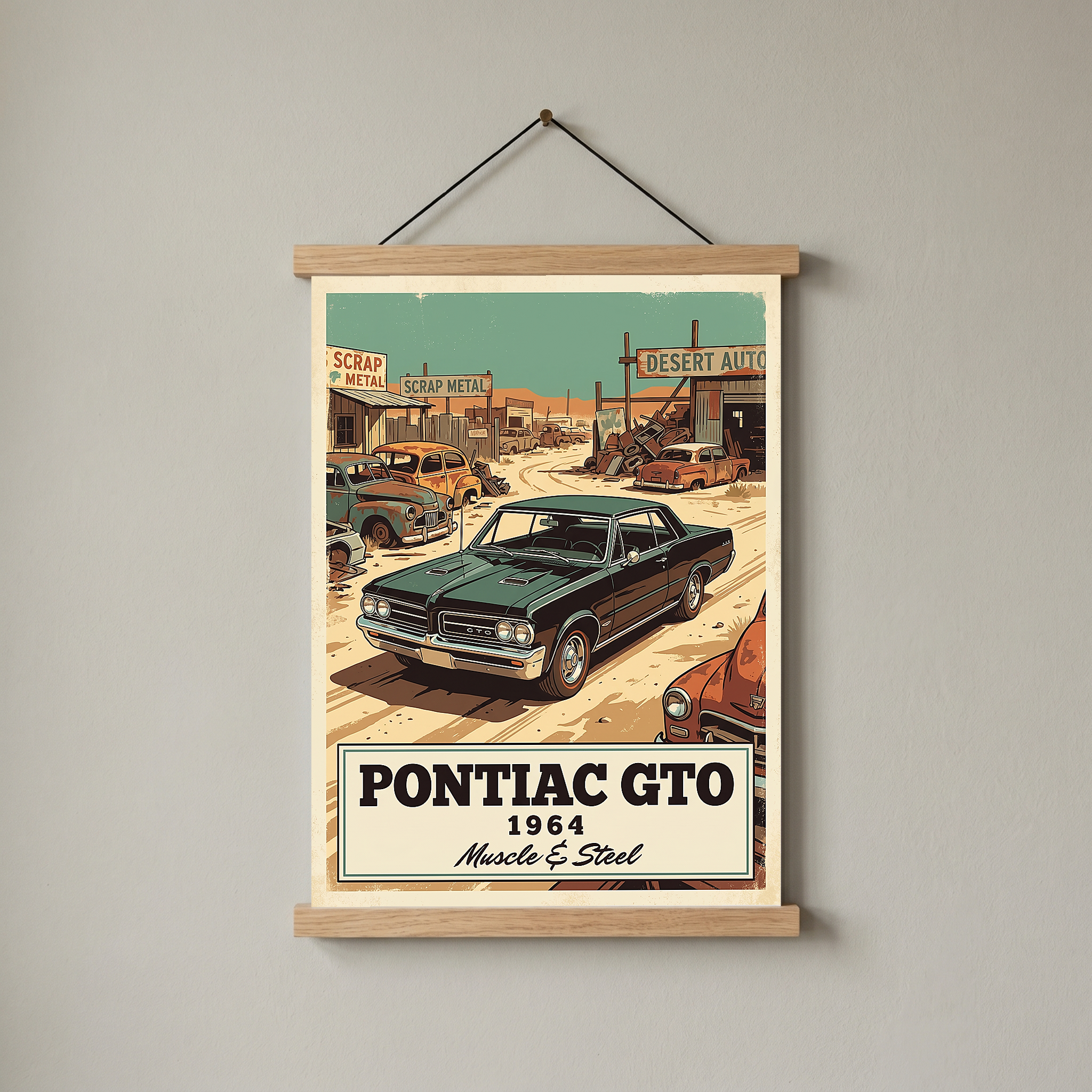 Pontiac GTO 1964 V2 Poster — Vintage Muscle Desert Junkyard Print