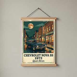 Chevrolet Nova SS 1972 Poster — Vintage Muscle Car Rainy Night Street Print