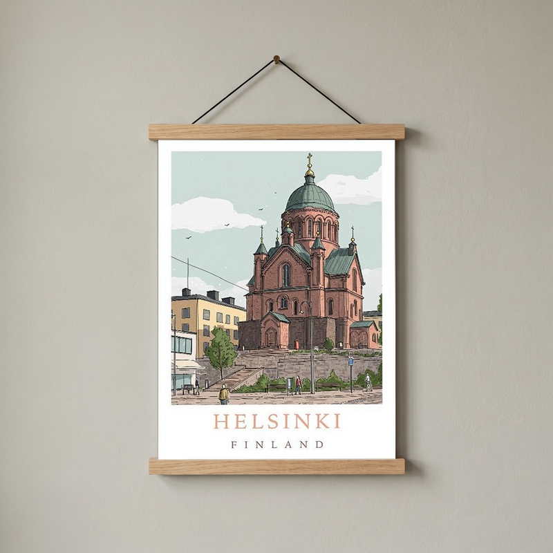 Helsinki Finland Travel Poster — Uspenski Cathedral Nordic City Print