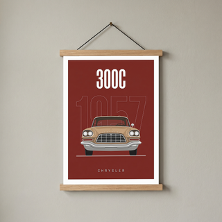 Chrysler 300C 1957 Minimalist Poster — Crimson Letter Series Line Art