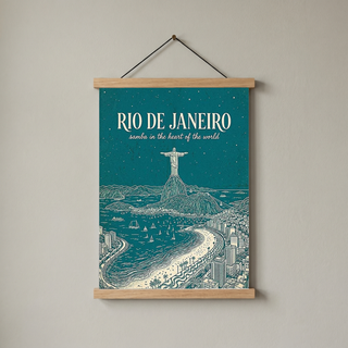 Rio de Janeiro Line Art Print — Teal Christ the Redeemer Copacabana Wall Art