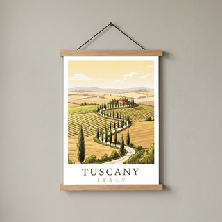 Tuscany Italy Travel Poster — Rolling Hills Cypress Vineyards Print