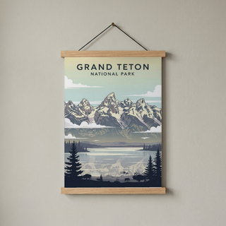 Grand Teton National Park Poster — Vintage Wyoming Bison Jackson Lake Print