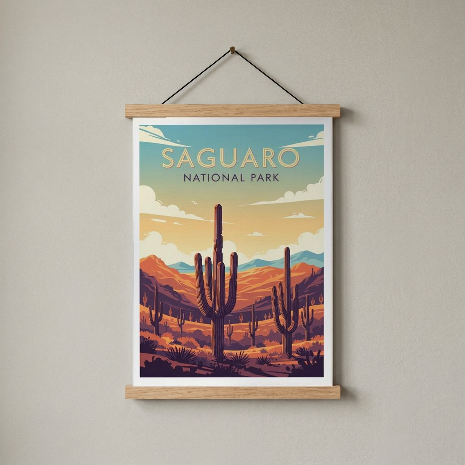 Saguaro National Park Poster — Vintage Arizona Cactus Desert Sunset Print