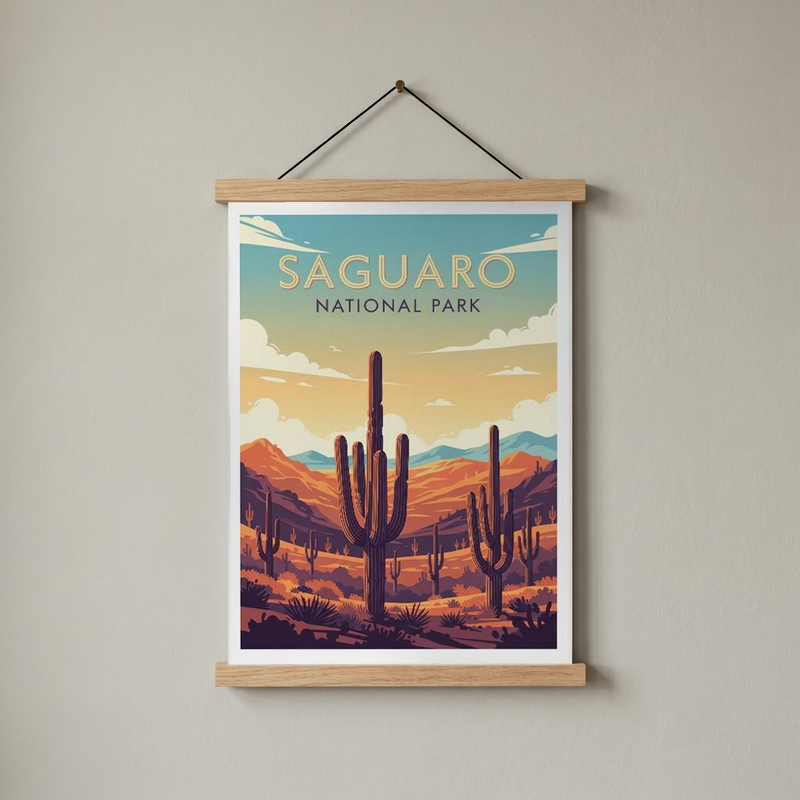 Saguaro National Park Poster — Vintage Arizona Cactus Desert Sunset Print