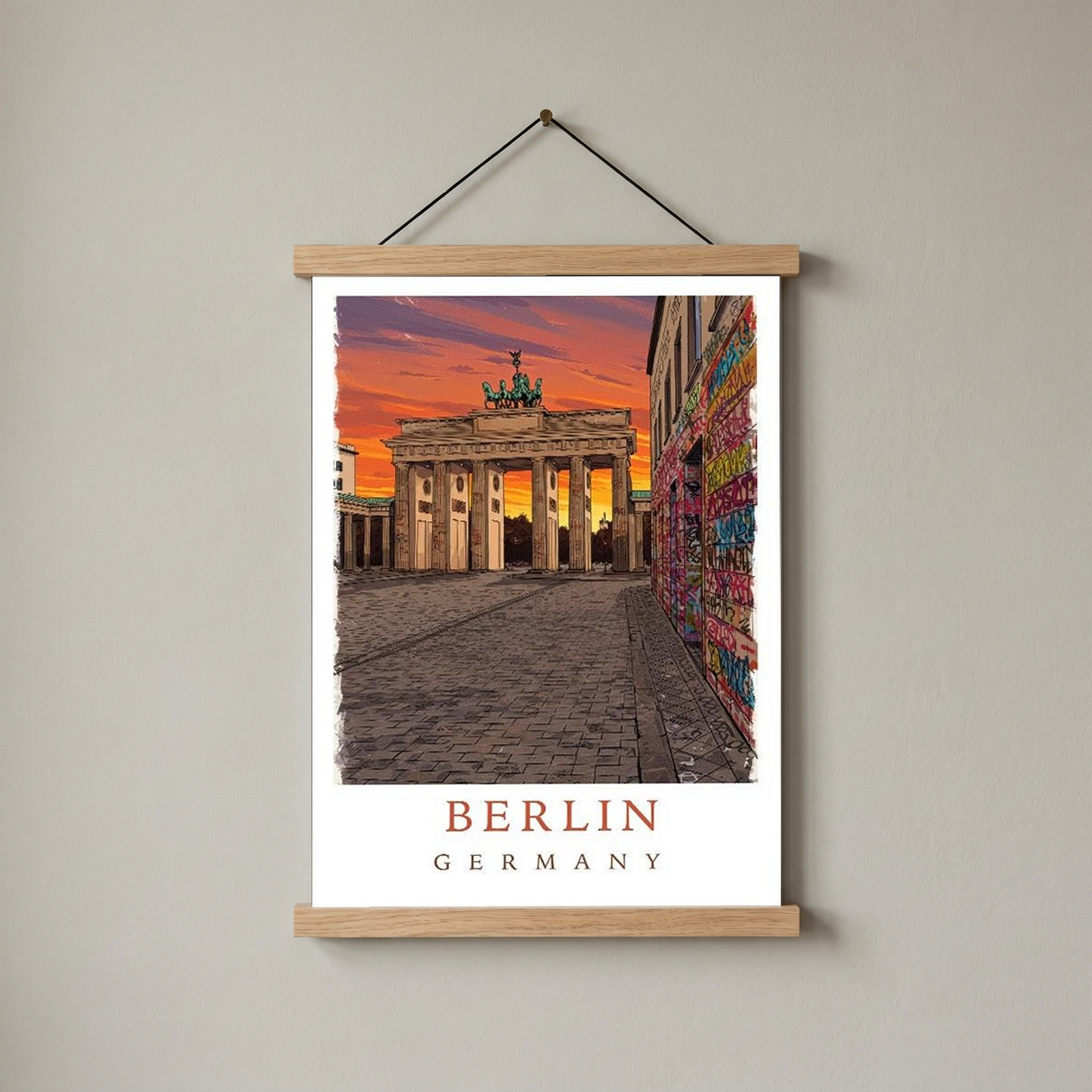 Berlin Germany Travel Poster — Brandenburg Gate Sunset Graffiti Print