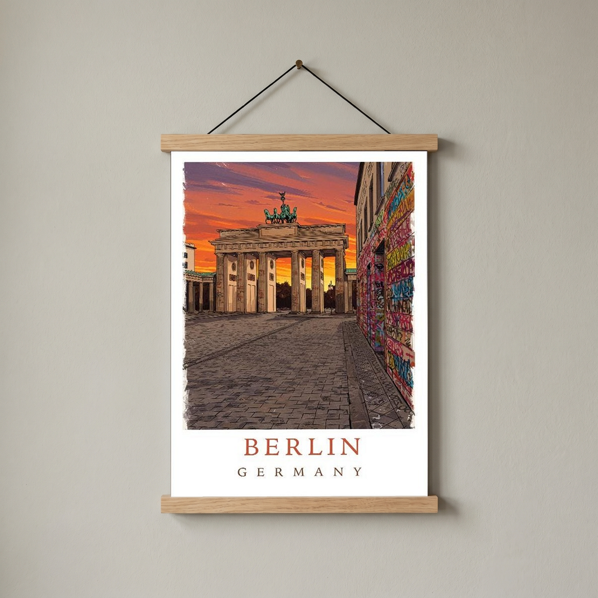 Berlin Germany Travel Poster — Brandenburg Gate Sunset Graffiti Print