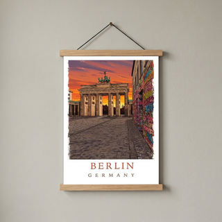 Berlin Germany Travel Poster — Brandenburg Gate Sunset Graffiti Print