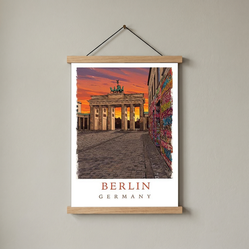 Berlin Germany Travel Poster — Brandenburg Gate Sunset Graffiti Print