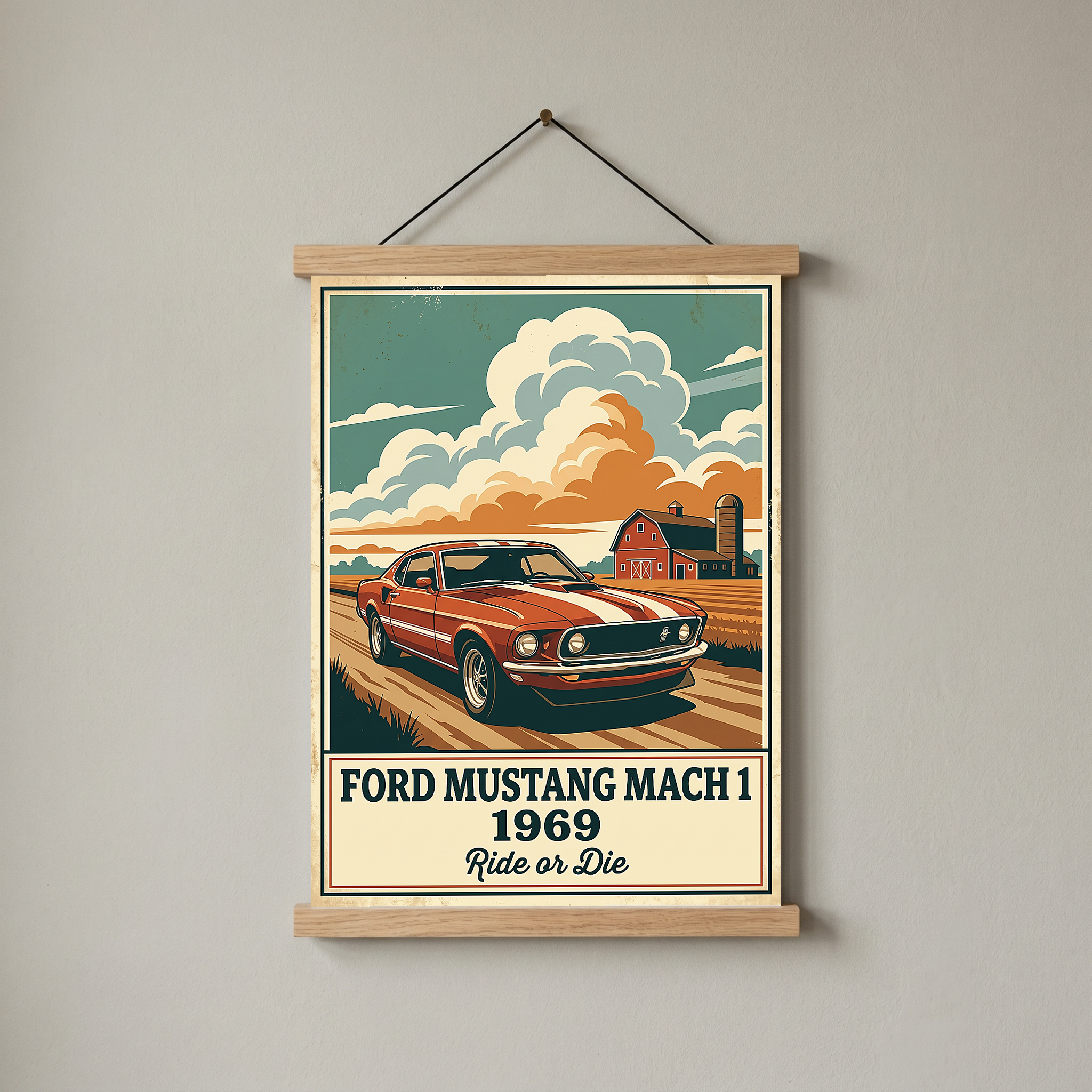 Ford Mustang Mach 1 1969 Poster — Vintage Muscle Country Sky Barn Print