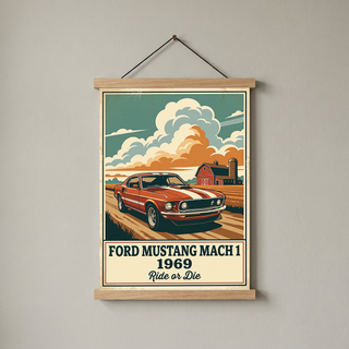 Ford Mustang Mach 1 1969 Poster — Vintage Muscle Country Sky Barn Print