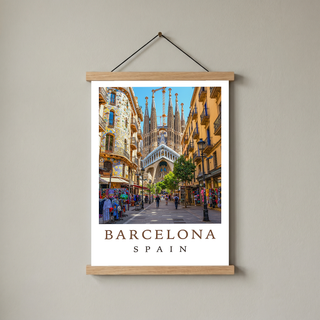 Barcelona Spain Travel Poster — Sagrada Familia Cityscape Print